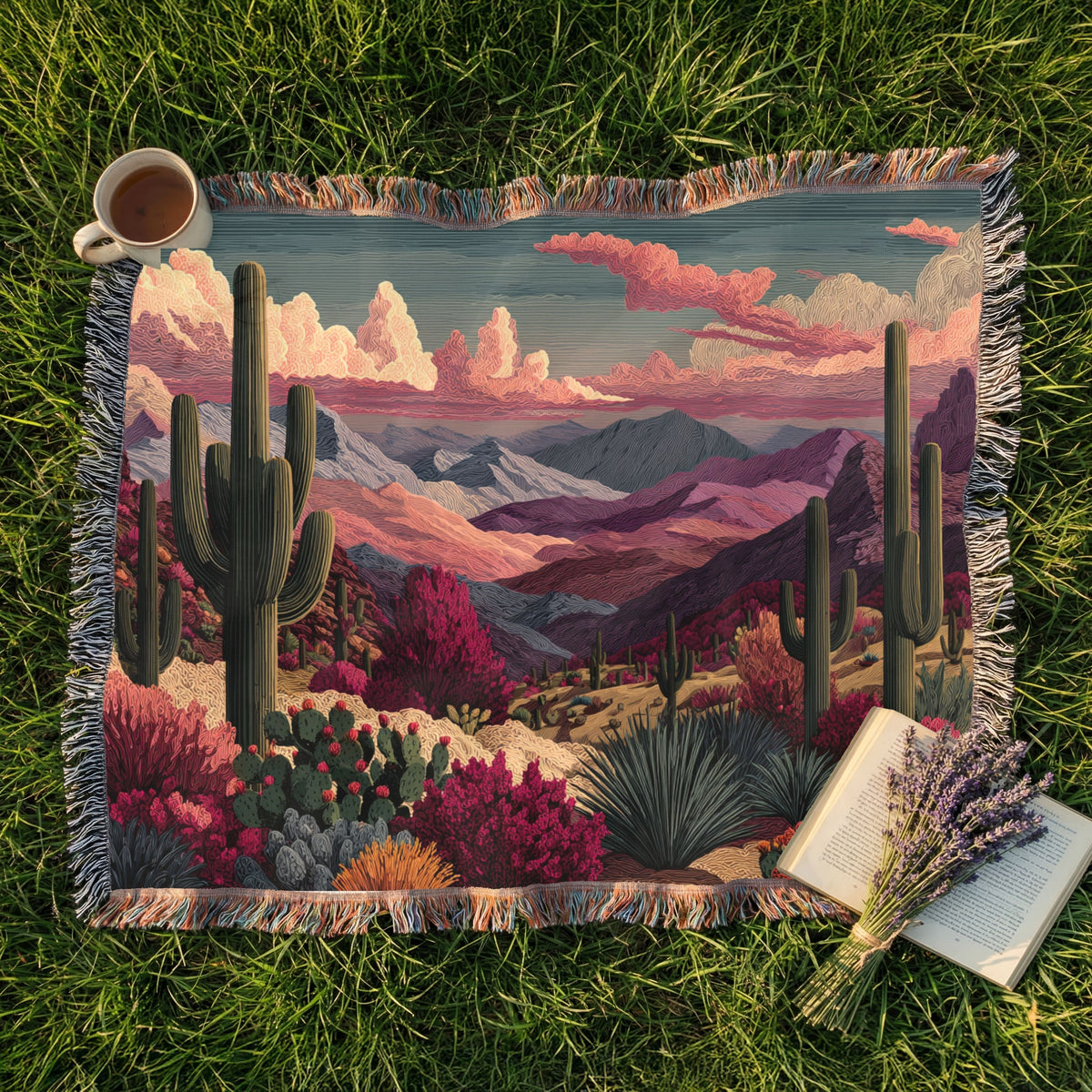 Desert Pretty Sunset Landscape Woven Blanket - PoeticWovens