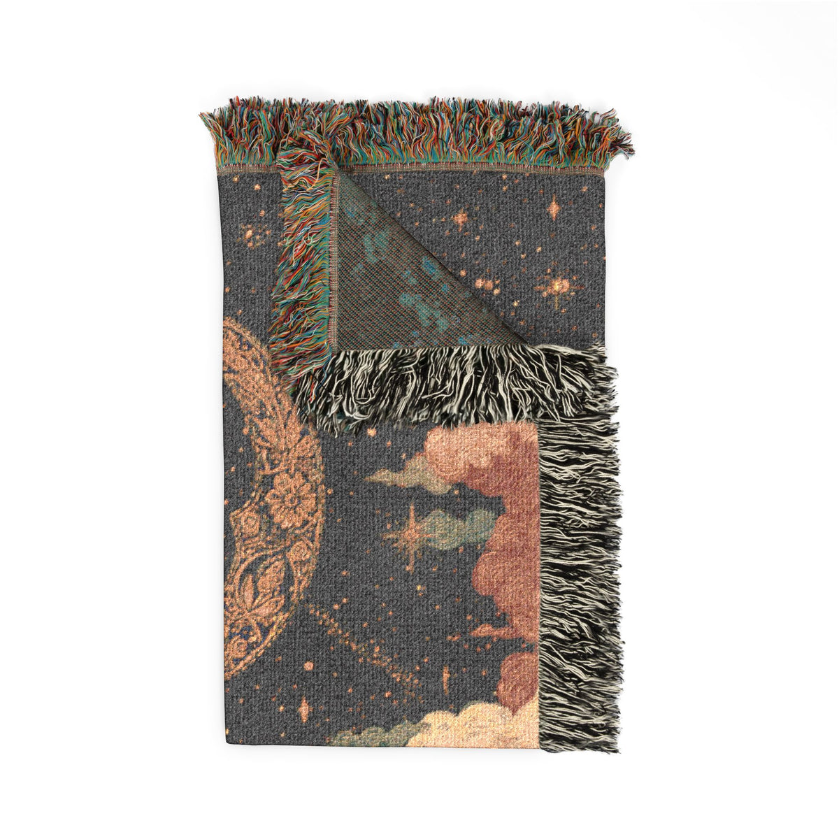 Celestial Pink and Blue Crescent Moon Woven Blanket - PoeticWovens