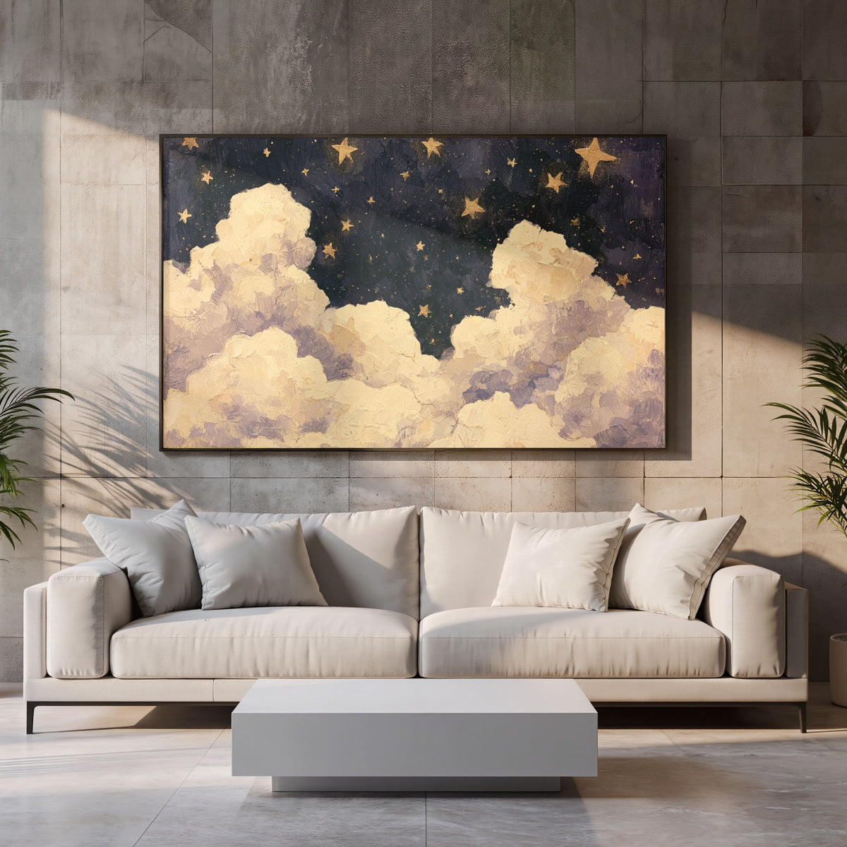 Blue Starry Night Clouds Painting - PoeticWovens