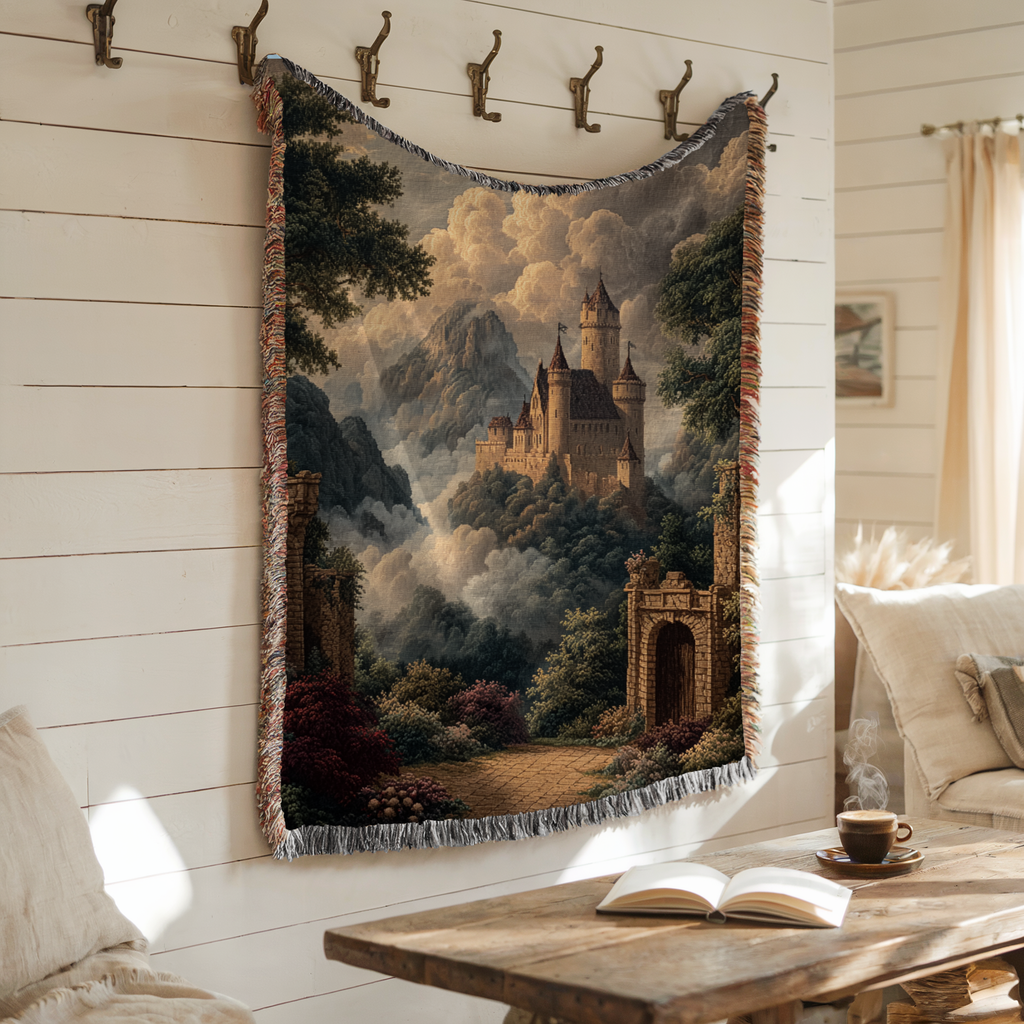 Classical Vintage Castle Cloudy Sky Woven Blanket - PoeticWovens