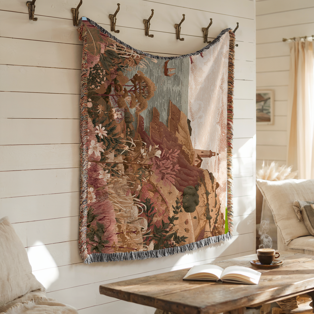 Coastal Cottage Landscape Woven Blanket - PoeticWovens