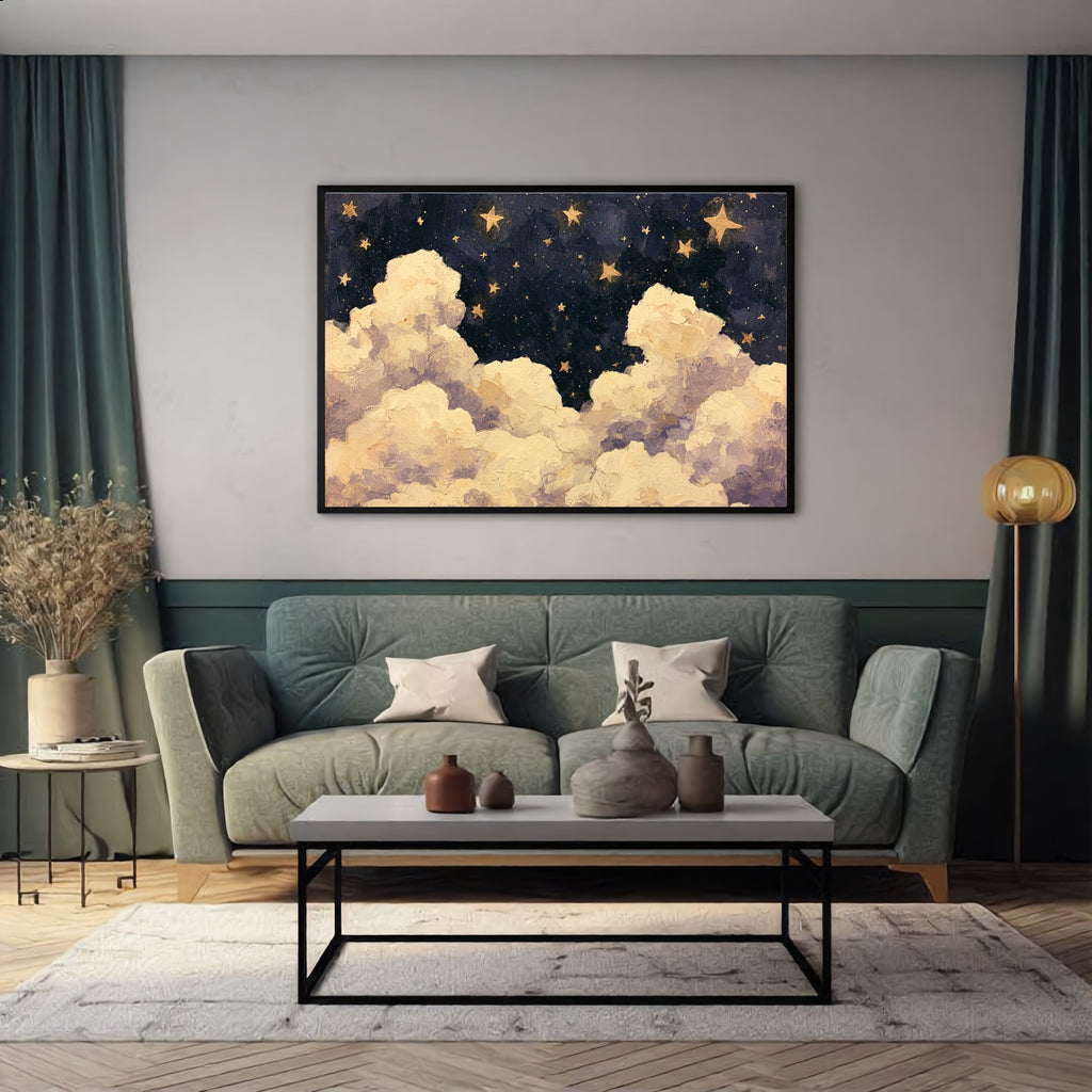 Blue Starry Night Clouds Painting - PoeticWovens