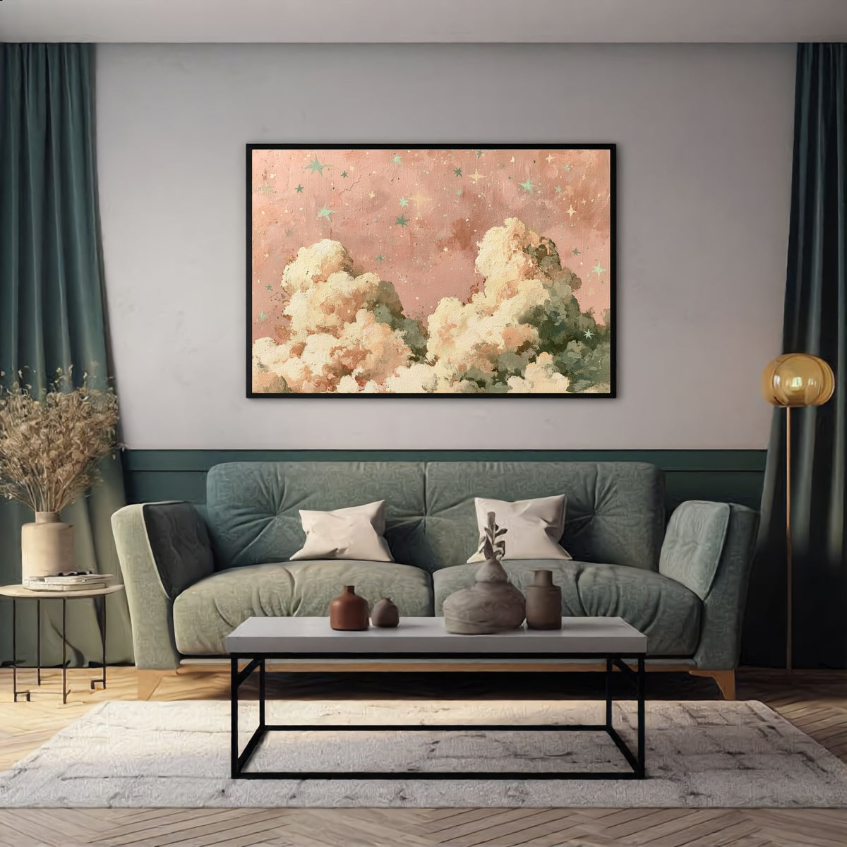 Pink Cloudy Starry Sky - PoeticWovens