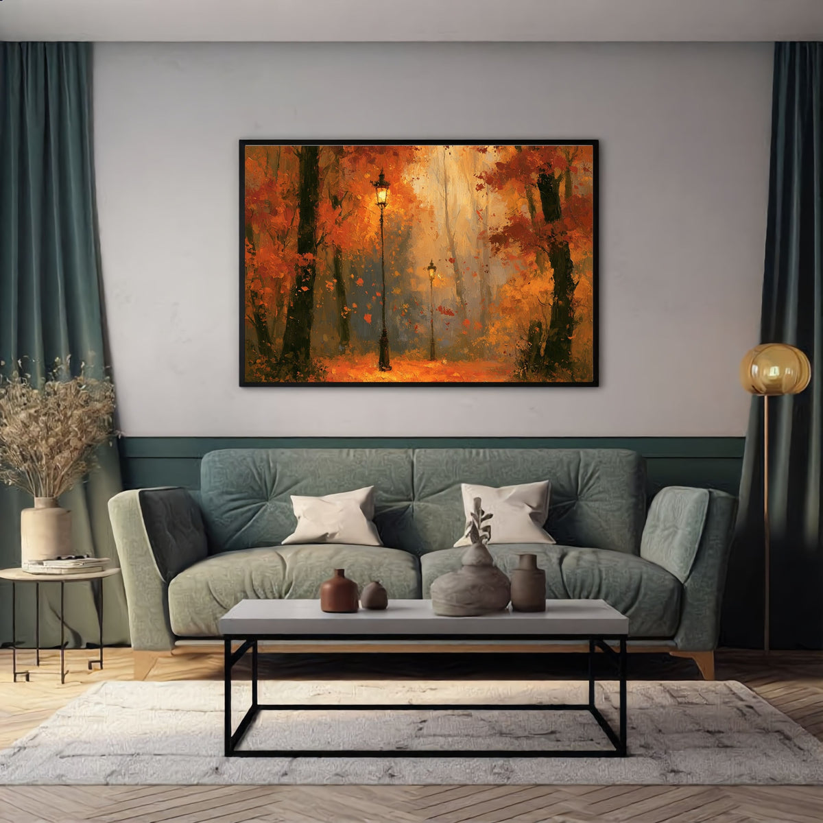 Autumn Streetlamp Painting - PoeticWovens