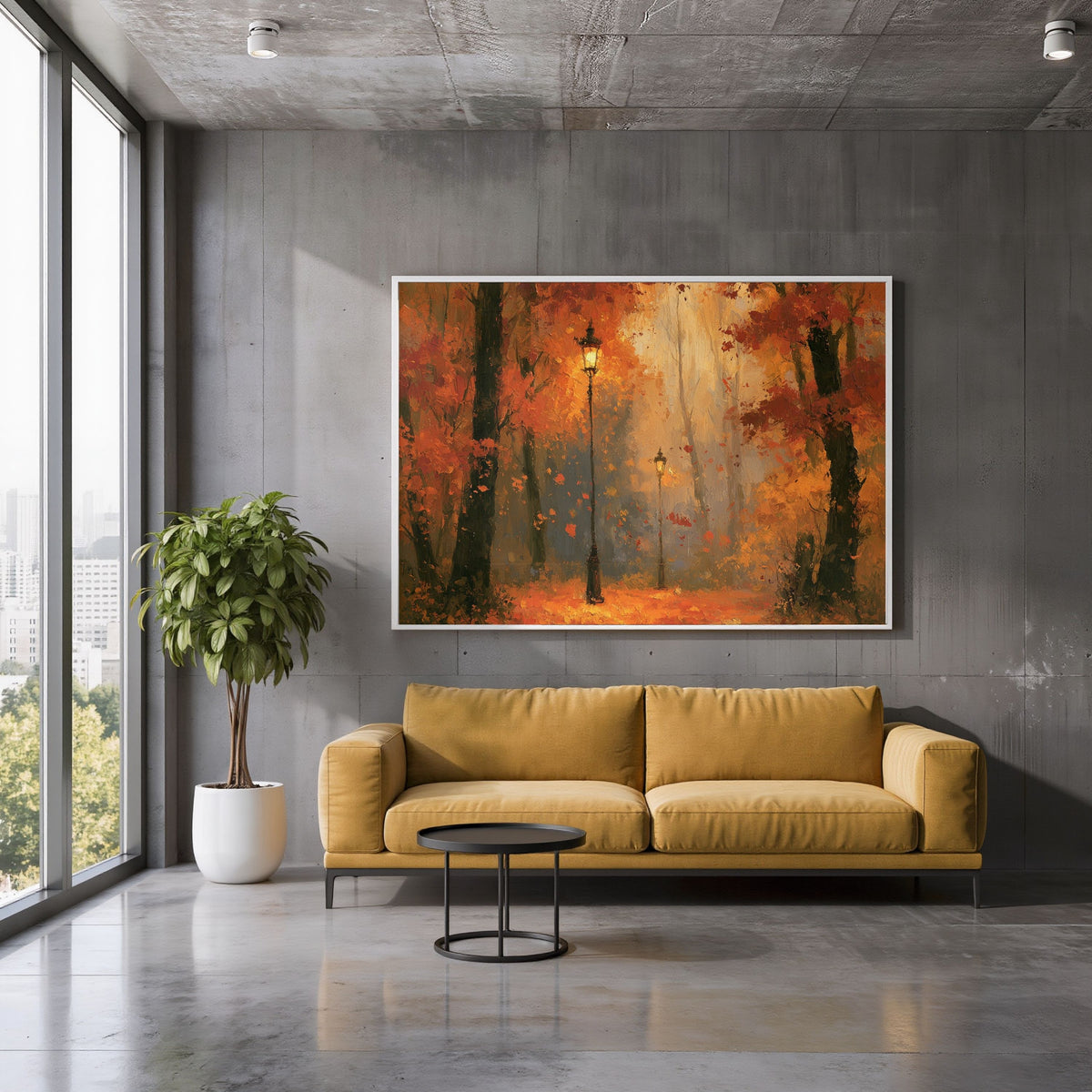 Autumn Streetlamp Painting - PoeticWovens
