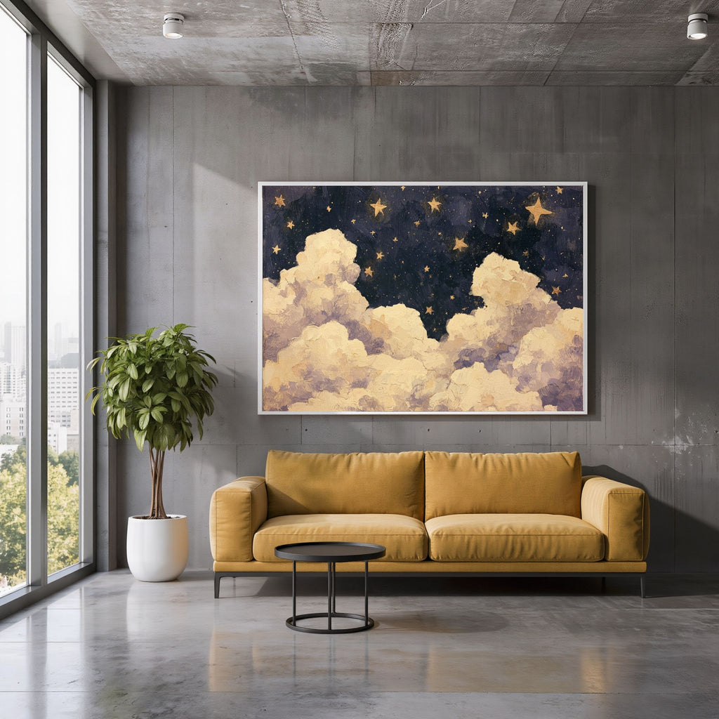Blue Starry Night Clouds Painting - PoeticWovens