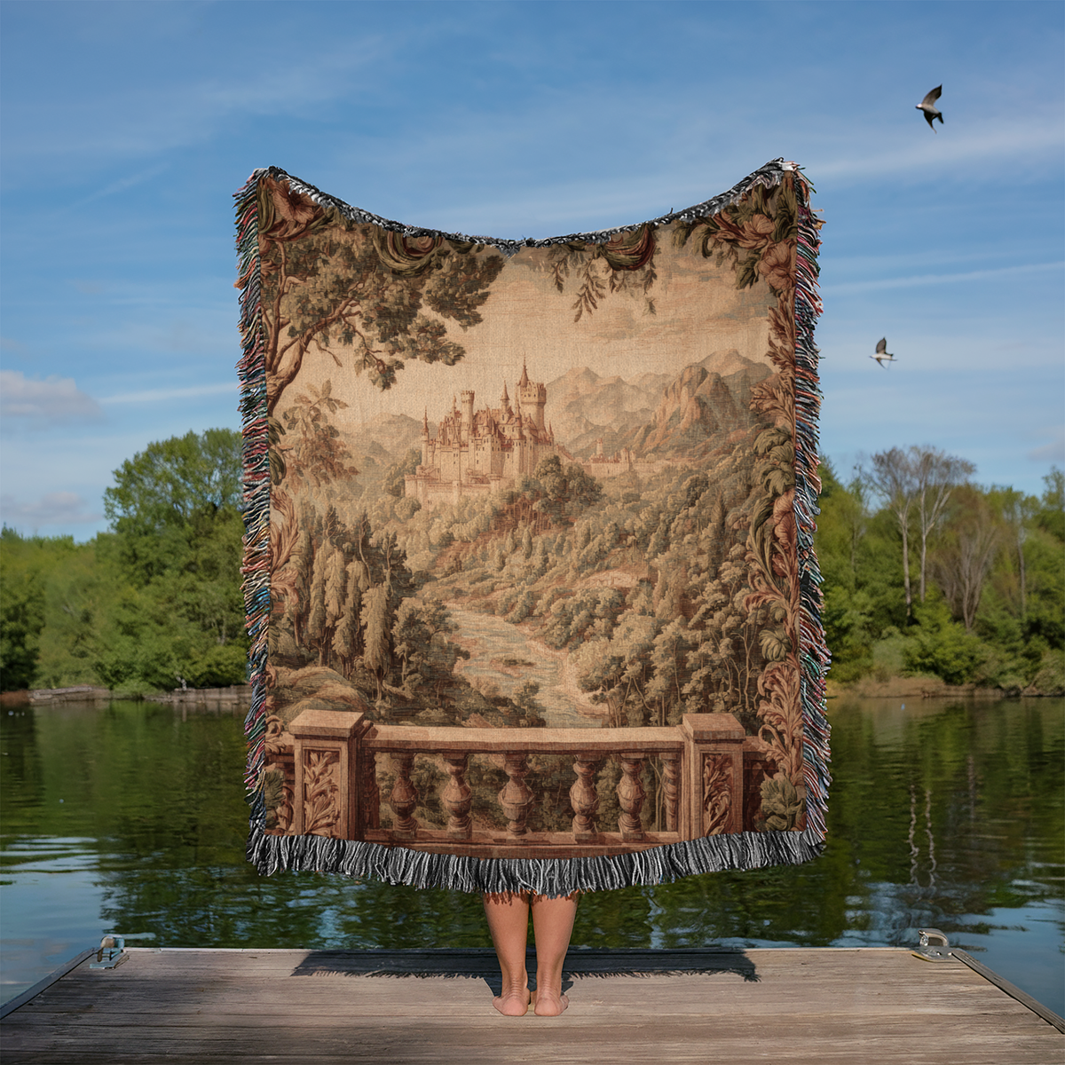 Vintage Mountain Landscape Woven Blanket - PoeticWovens