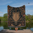 Medieval Sword Floral Background Woven Blanket - PoeticWovens