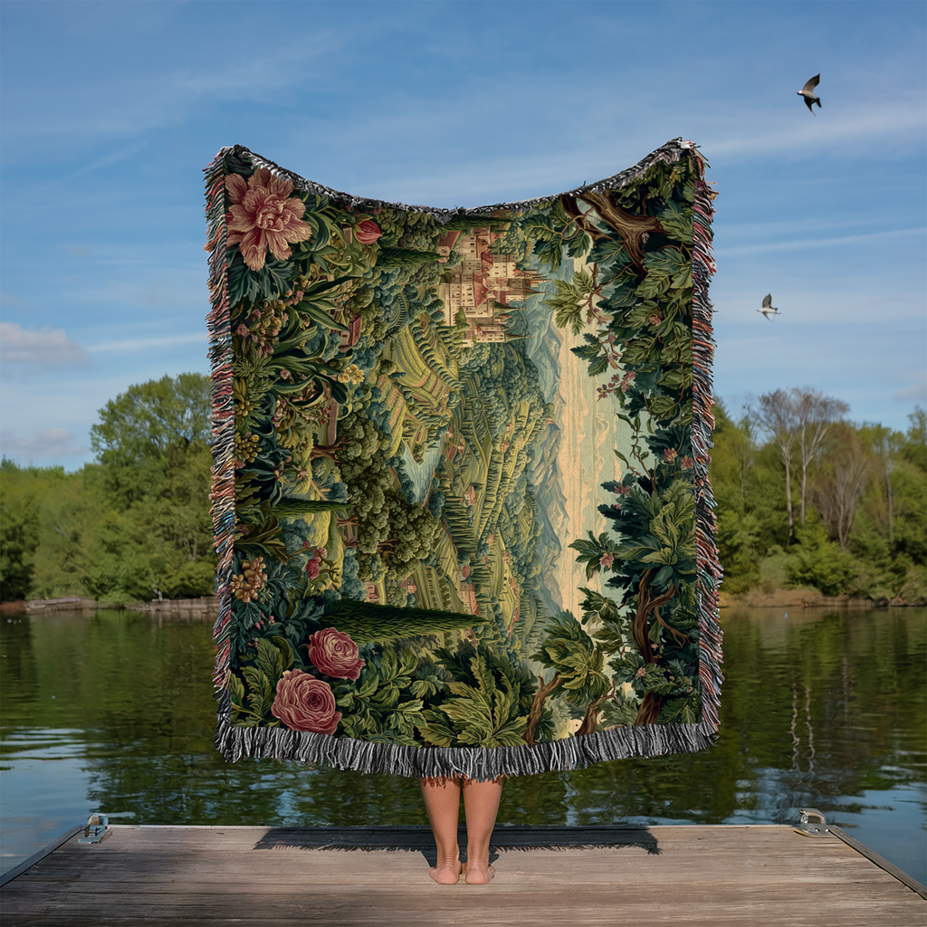 Vintage Greenscape Landscape Woven Blanket - PoeticWovens