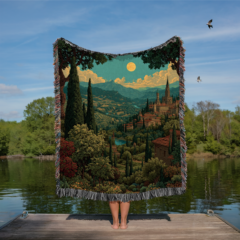 Sunset Blue Sky Landscape Woven Blanket - PoeticWovens