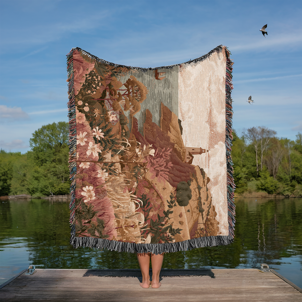 Coastal Cottage Landscape Woven Blanket - PoeticWovens