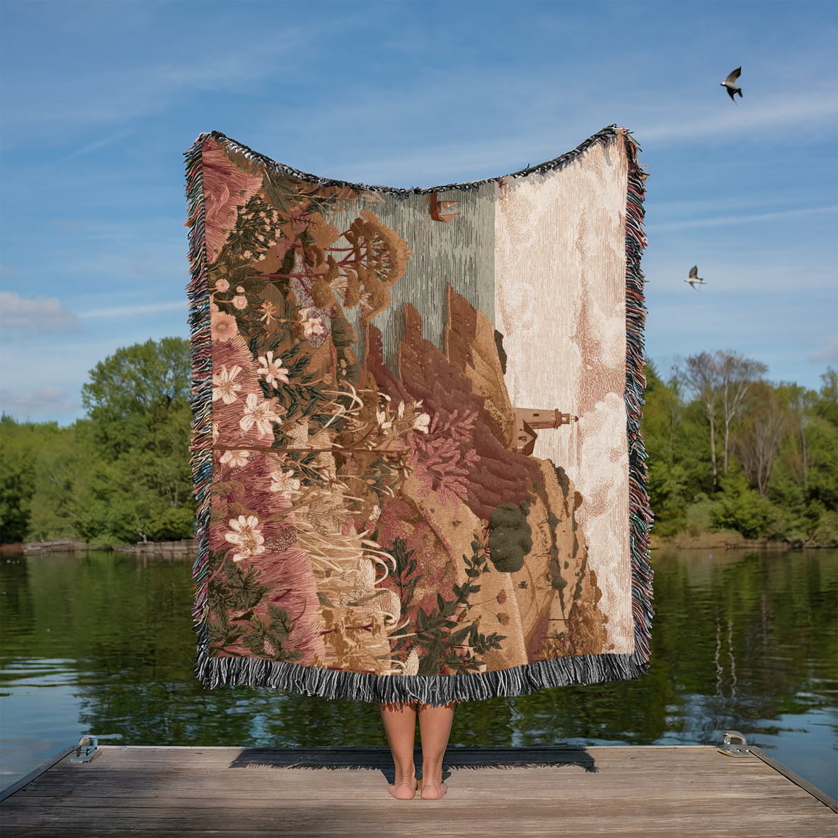 Coastal Cottage Landscape Woven Blanket - PoeticWovens