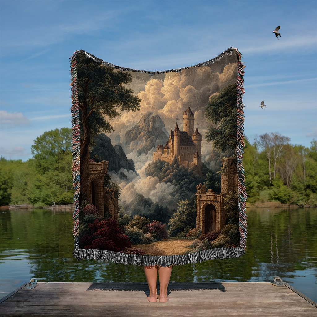 Classical Vintage Castle Cloudy Sky Woven Blanket - PoeticWovens