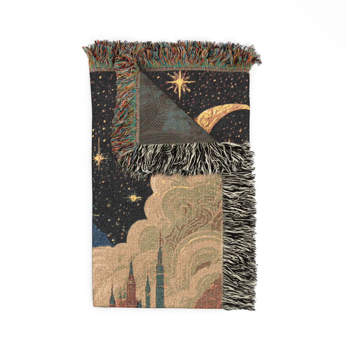 Crescent Colorful Animated Castles Nightscape Woven Blanket - PoeticWovens