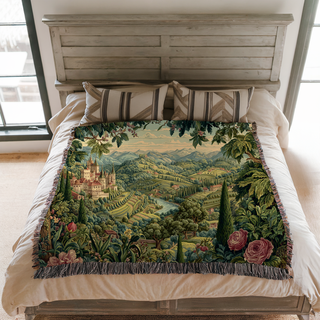 Vintage Greenscape Landscape Woven Blanket - PoeticWovens