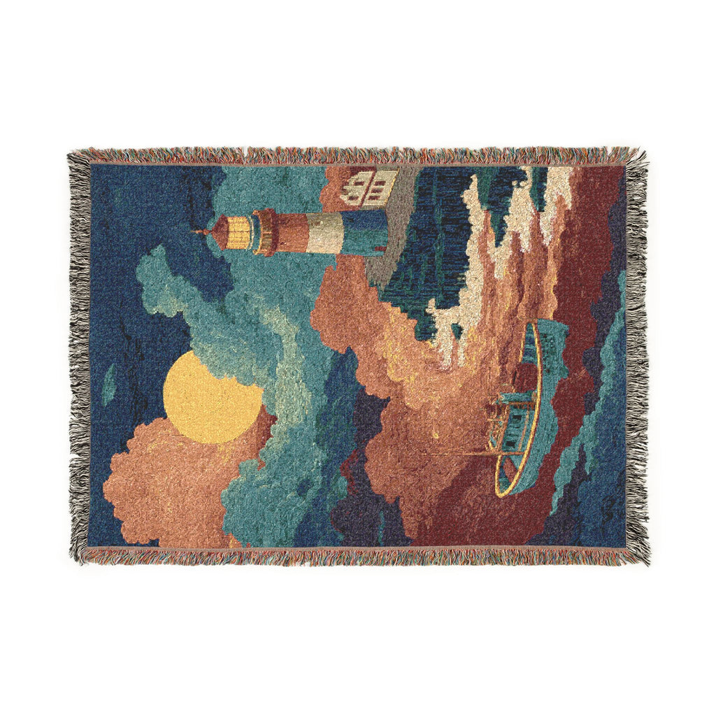 Surreal Lighthouse Nightscape Abstract Woven Blanket - PoeticWovens