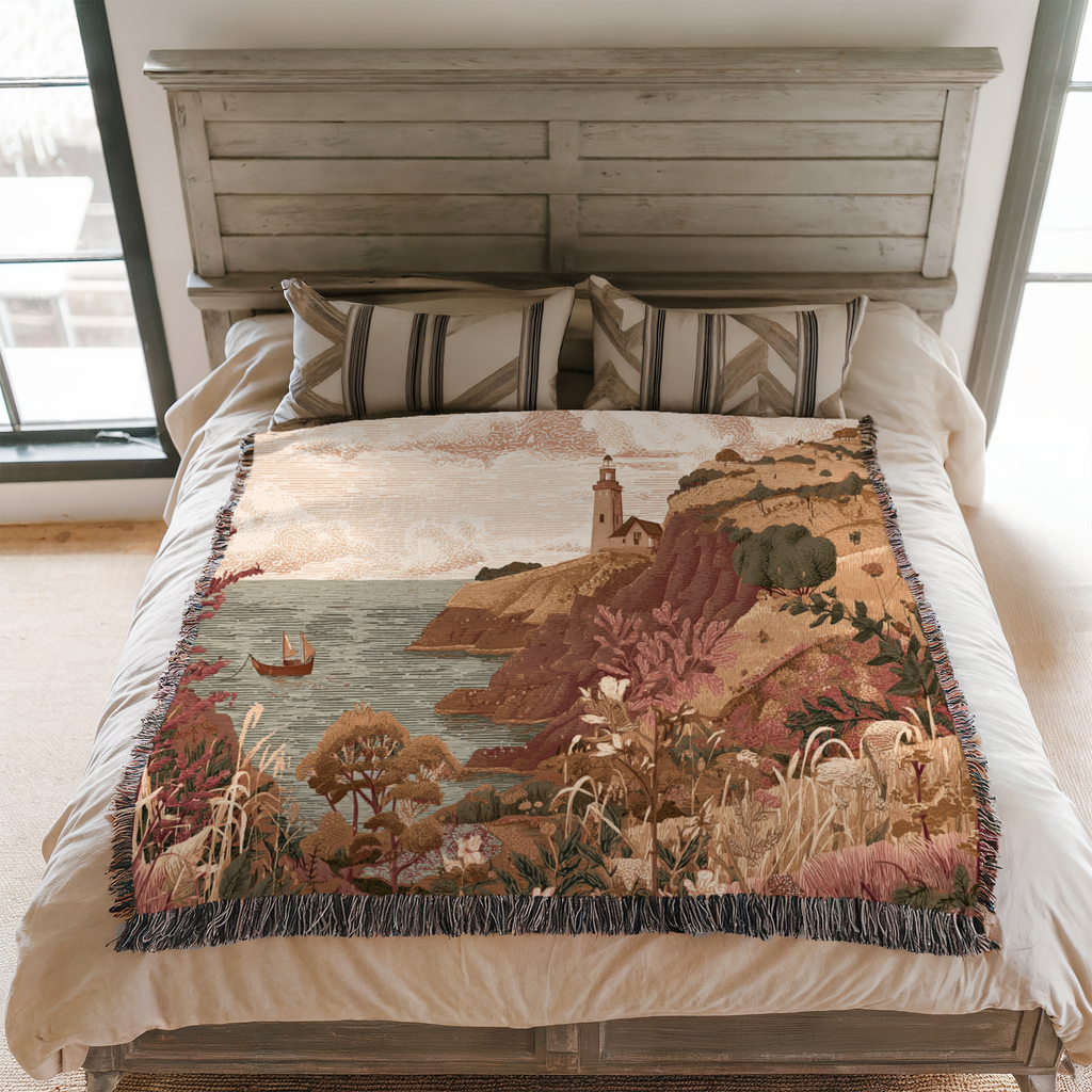 Coastal Cottage Landscape Woven Blanket - PoeticWovens