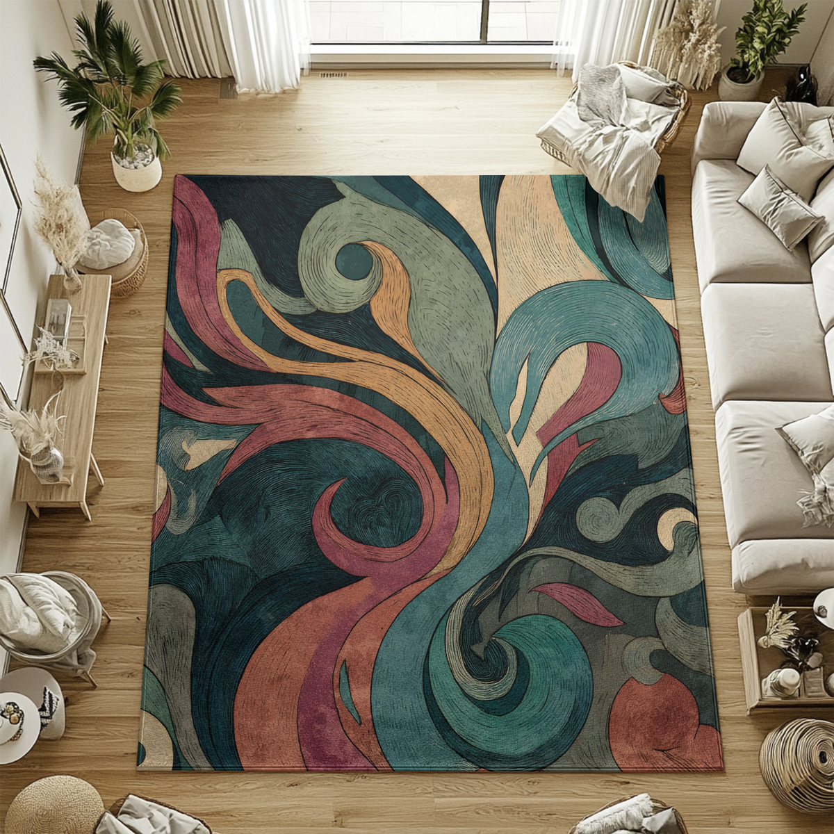 Abstract Multicolor Curved - PoeticWovens