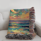 Abstract Beach Celestial Moon and Stars Woven Blanket - PoeticWovens