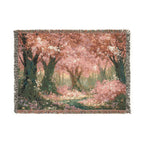 Cherry Blossom Forest Woven Blanket | Spring Floral Tapestry Throw - PoeticWovens