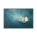 Abstract Blue Sea Coastal Sailboat Painting - PoeticWovens
