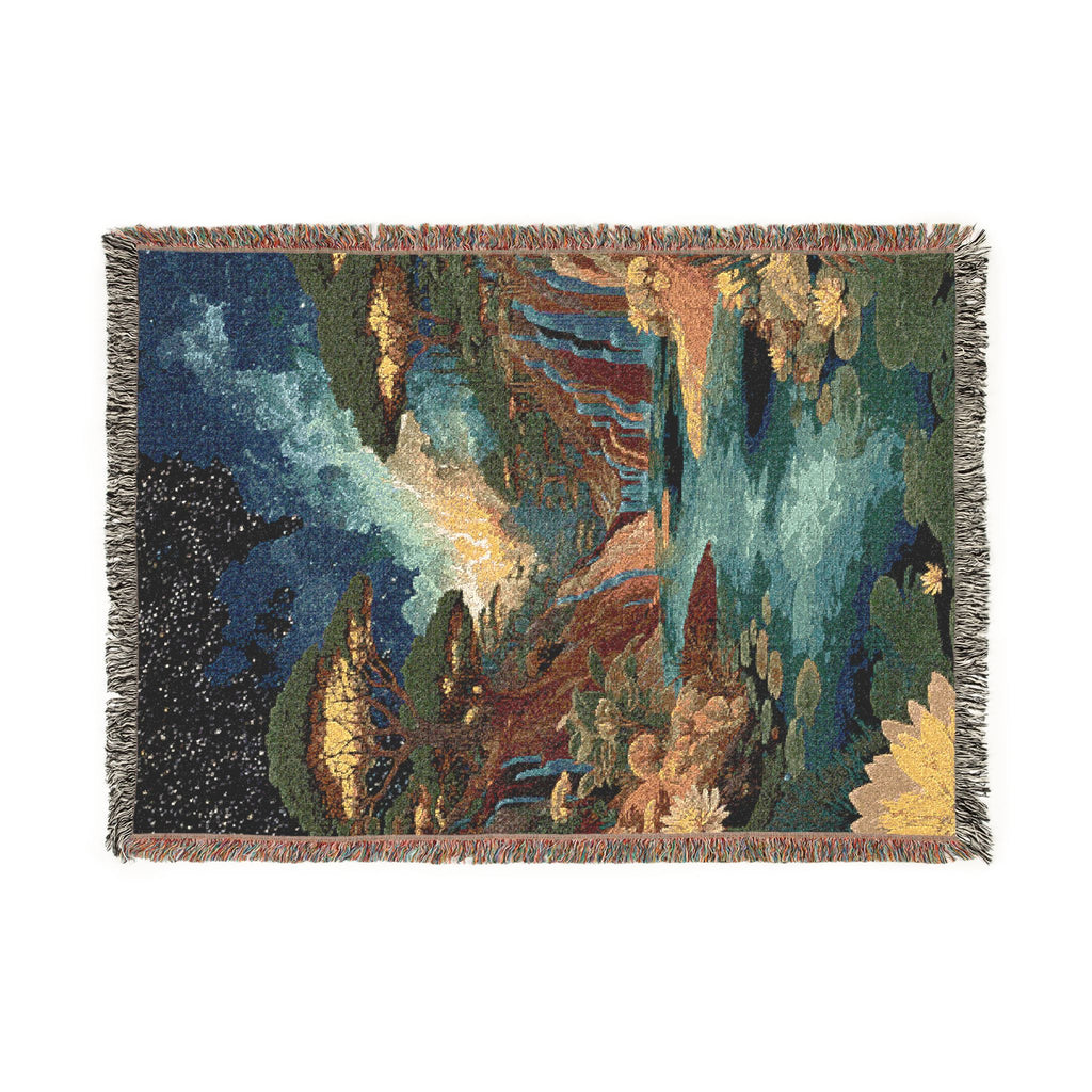 Mountain Waterfall Eerie Lake Woven Blanket - PoeticWovens
