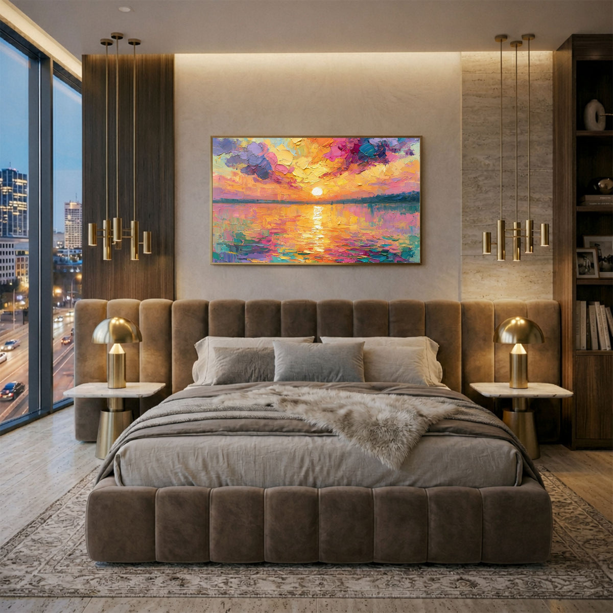 Framed Sunset Impasto Painting - PoeticWovens
