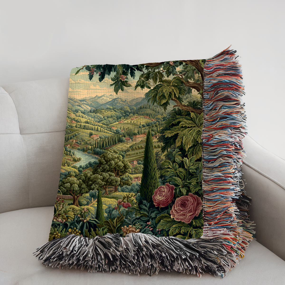 Vintage Greenscape Landscape Woven Blanket - PoeticWovens