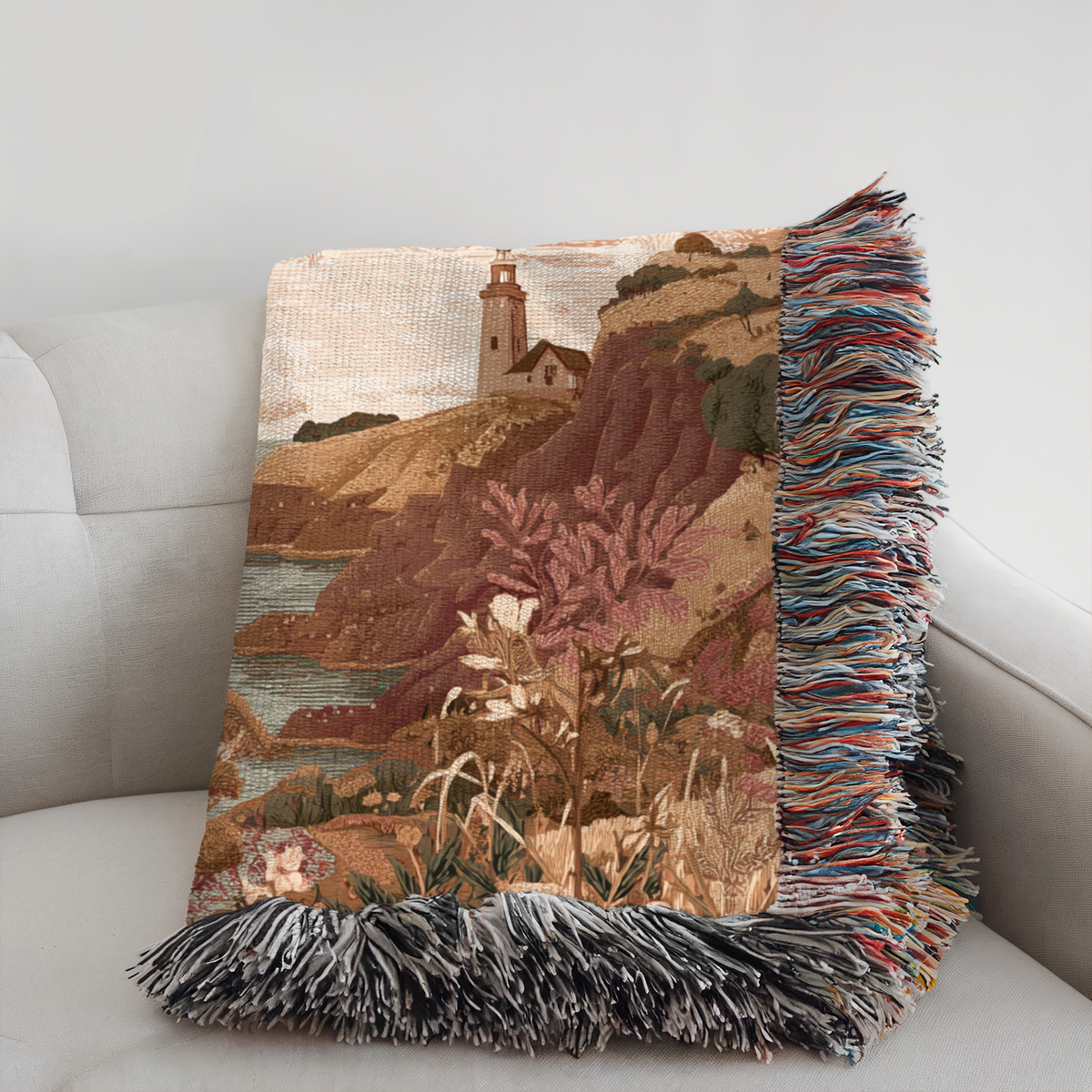 Coastal Cottage Landscape Woven Blanket - PoeticWovens