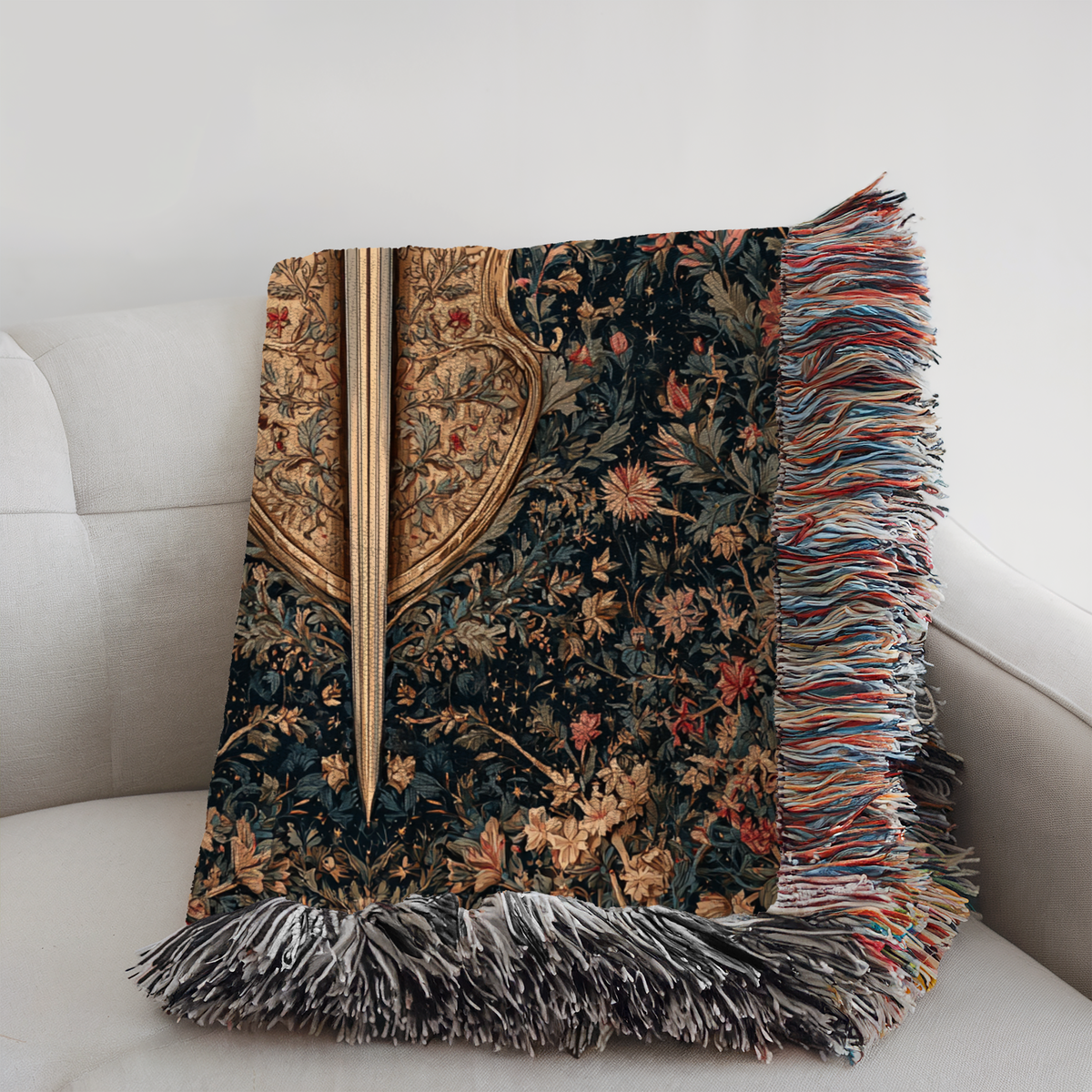 Medieval Sword Floral Background Woven Blanket - PoeticWovens