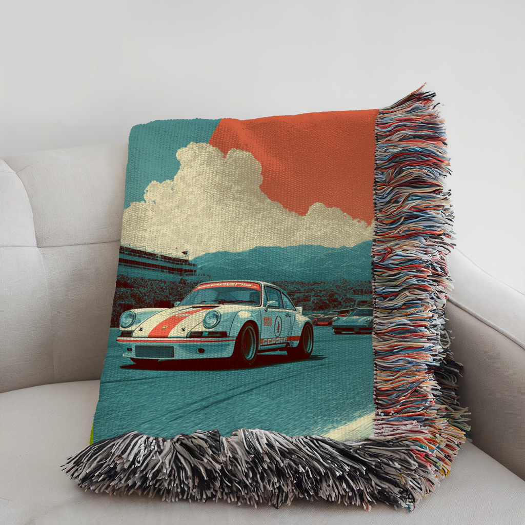 Retro Vintage Race Cars Woven Blanket - PoeticWovens
