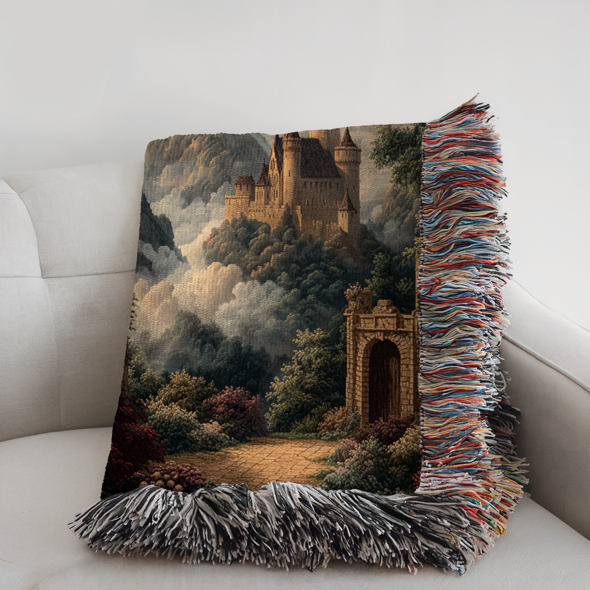 Classical Vintage Castle Cloudy Sky Woven Blanket - PoeticWovens
