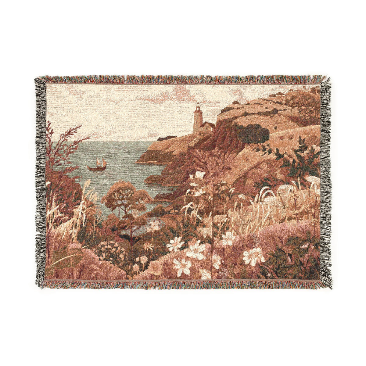 Coastal Cottage Landscape Woven Blanket - PoeticWovens