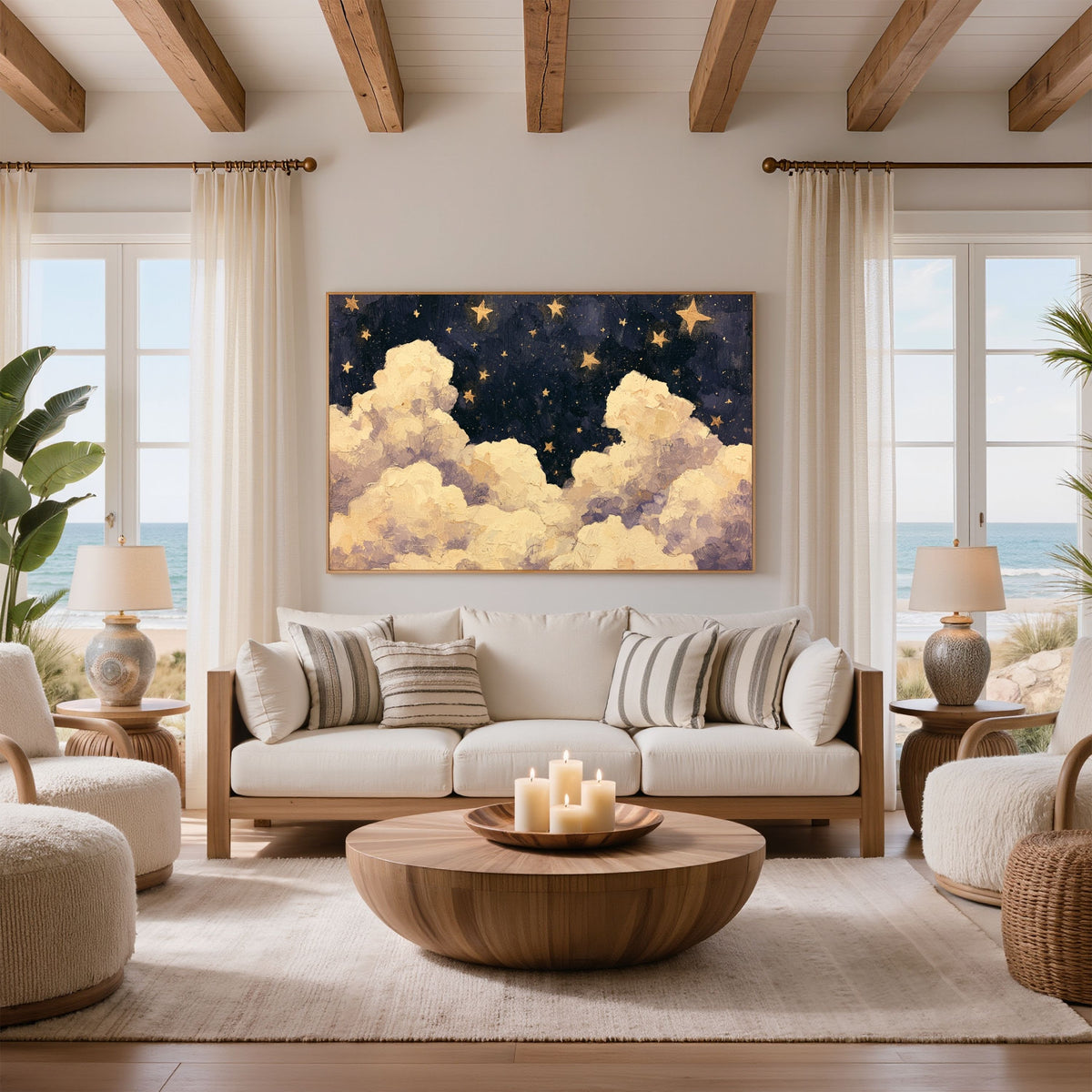 Blue Starry Night Clouds Painting - PoeticWovens