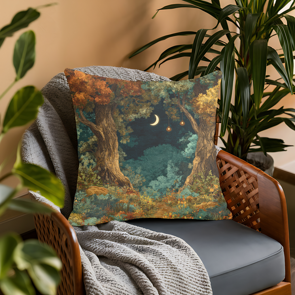 Crescent Moon Forest Pillow - PoeticWovens