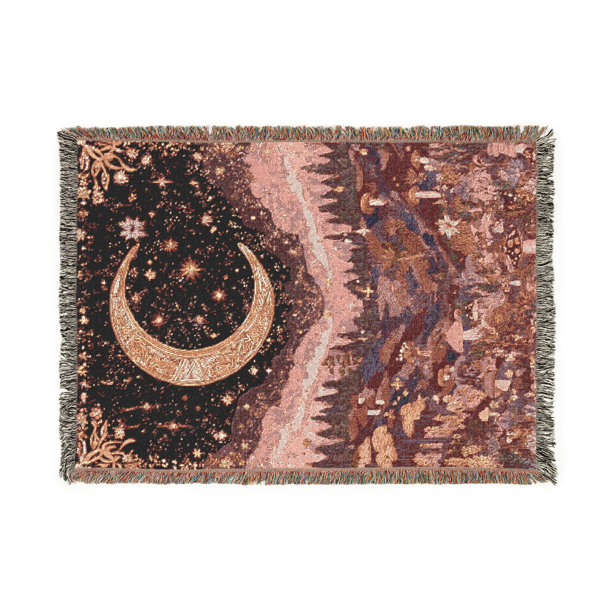 Pink Celestial Moon and Stars Woven Blanket - PoeticWovens