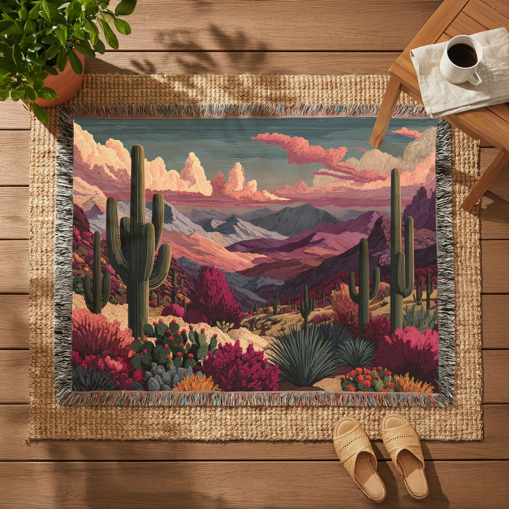 Desert Pretty Sunset Landscape Woven Blanket - PoeticWovens