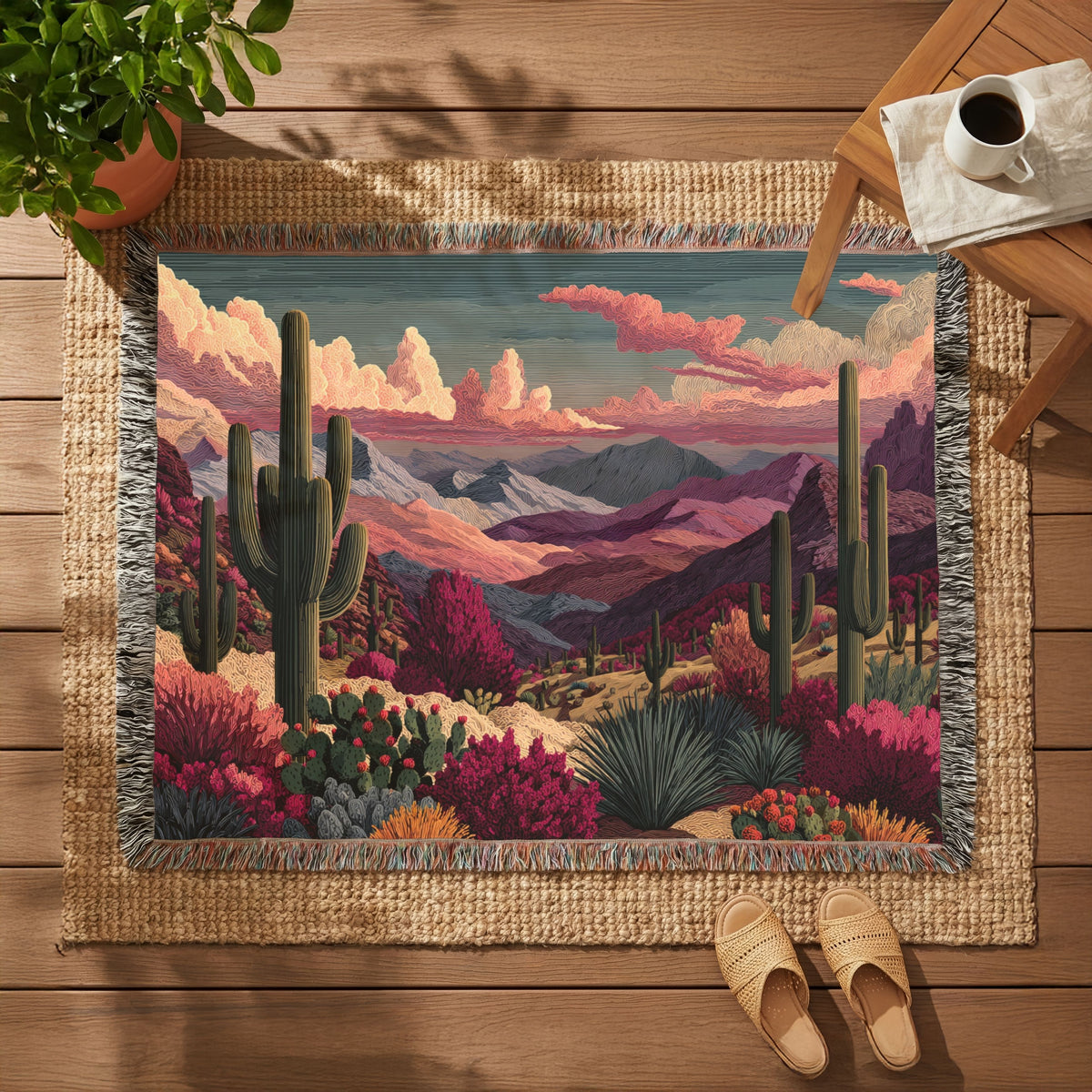 Desert Pretty Sunset Landscape Woven Blanket - PoeticWovens