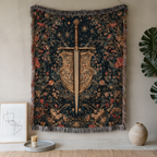 Medieval Sword Floral Background Woven Blanket - PoeticWovens