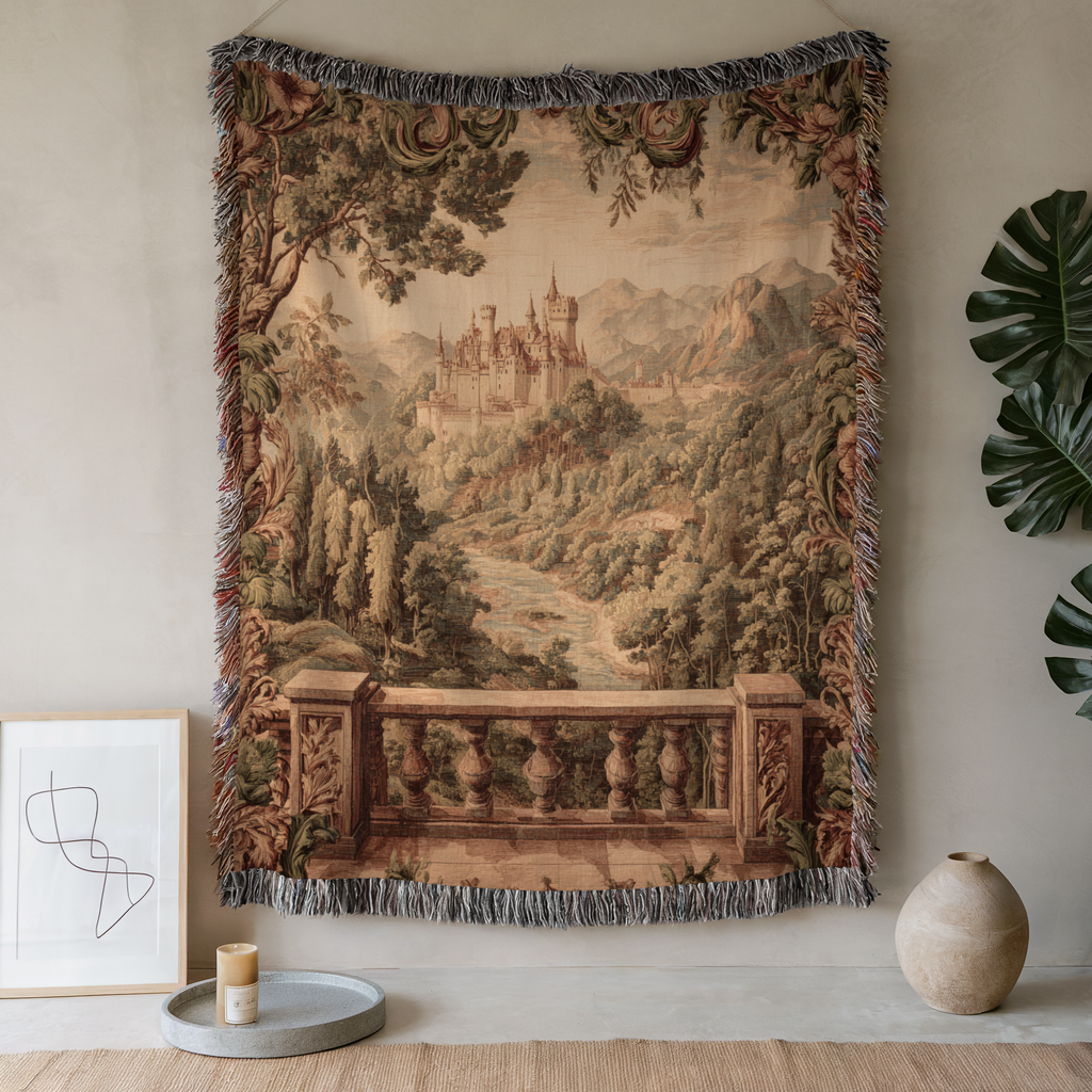 Vintage Mountain Landscape Woven Blanket - PoeticWovens