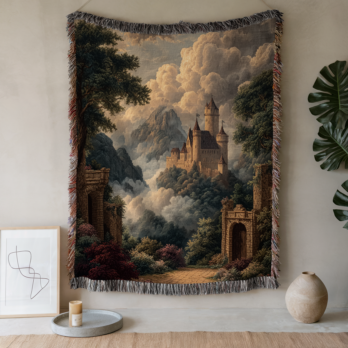 Classical Vintage Castle Cloudy Sky Woven Blanket - PoeticWovens