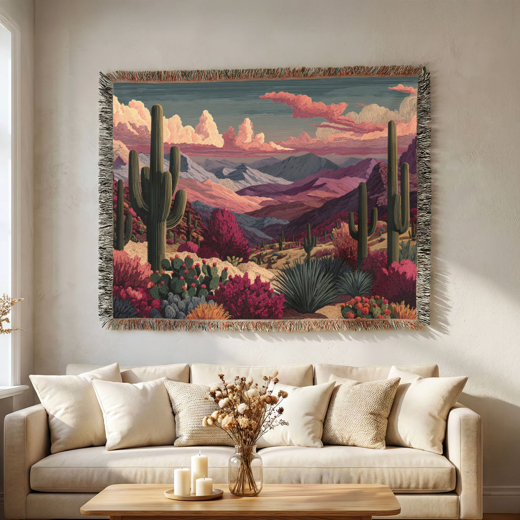 Desert Pretty Sunset Landscape Woven Blanket - PoeticWovens