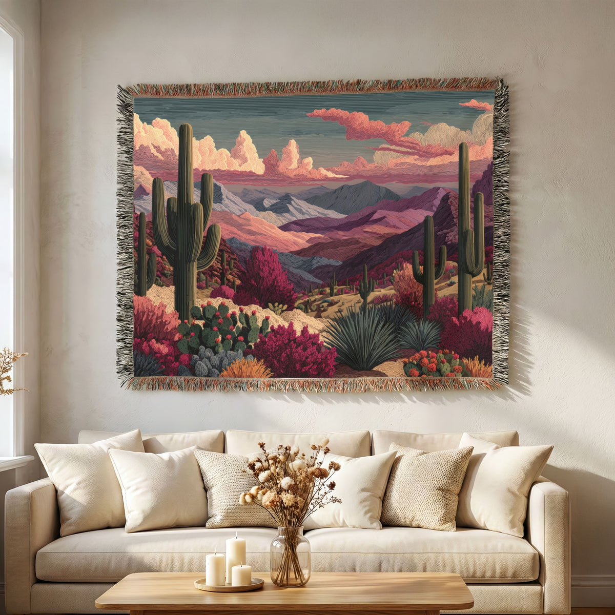 Desert Pretty Sunset Landscape Woven Blanket - PoeticWovens