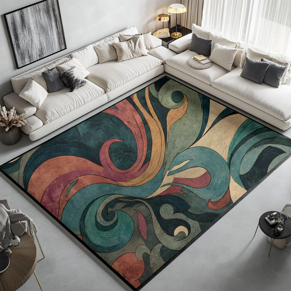 Abstract Multicolor Curved - PoeticWovens