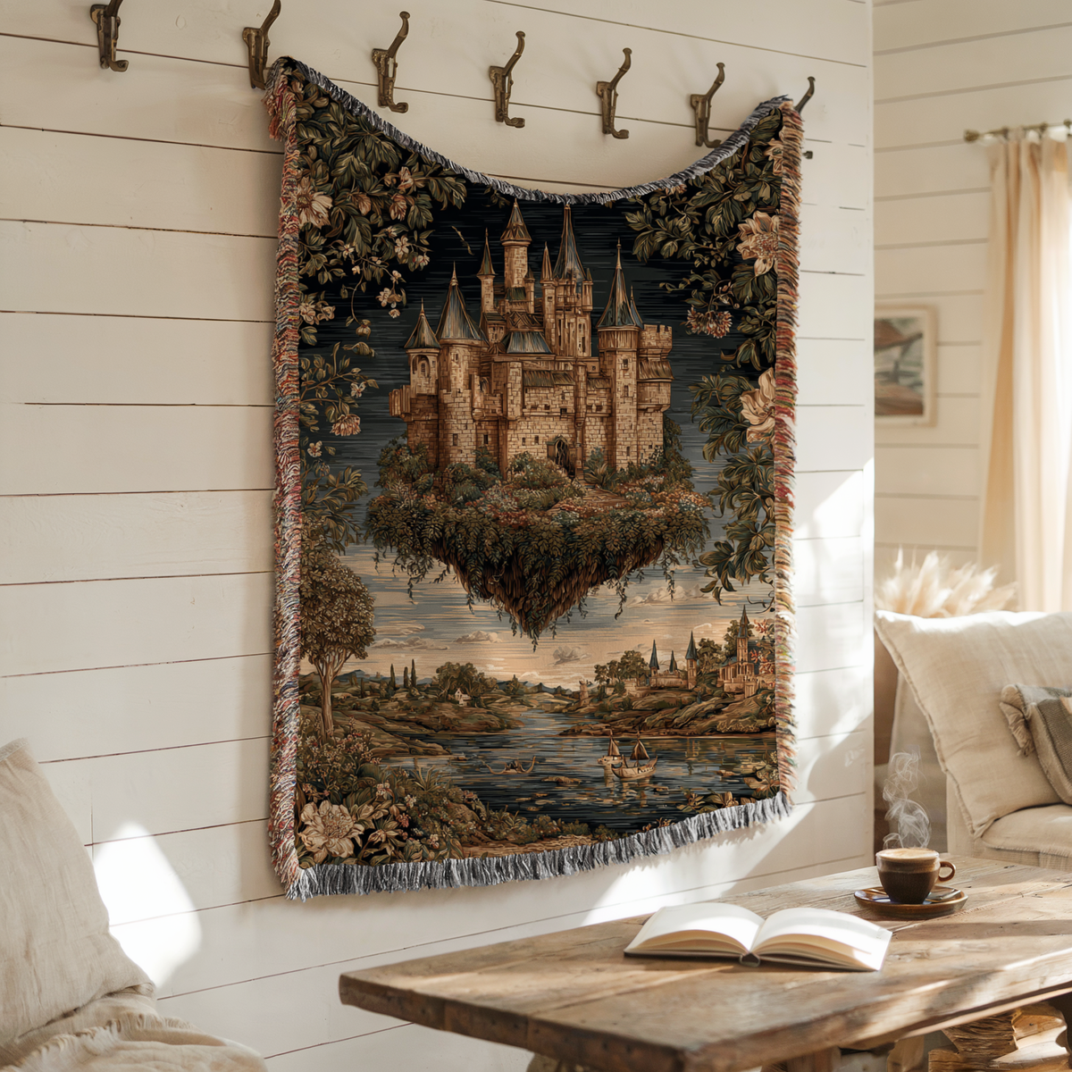 Vintage Medieval Floating Castle Woven Blanket - PoeticWovens