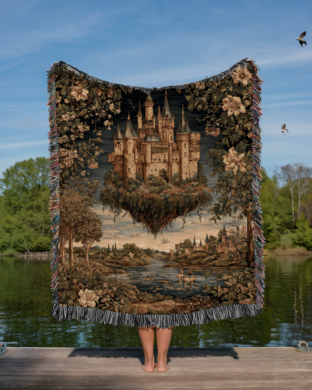 Vintage Medieval Floating Castle Woven Blanket - PoeticWovens