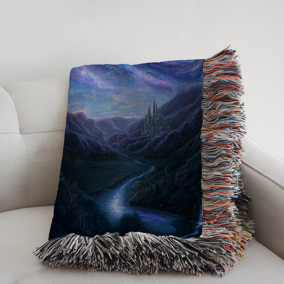 Starry Night Lone Castle Woven Blanket - PoeticWovens