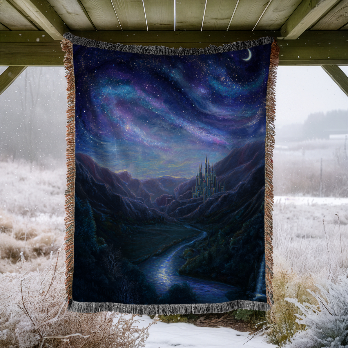 Starry Night Lone Castle Woven Blanket - PoeticWovens