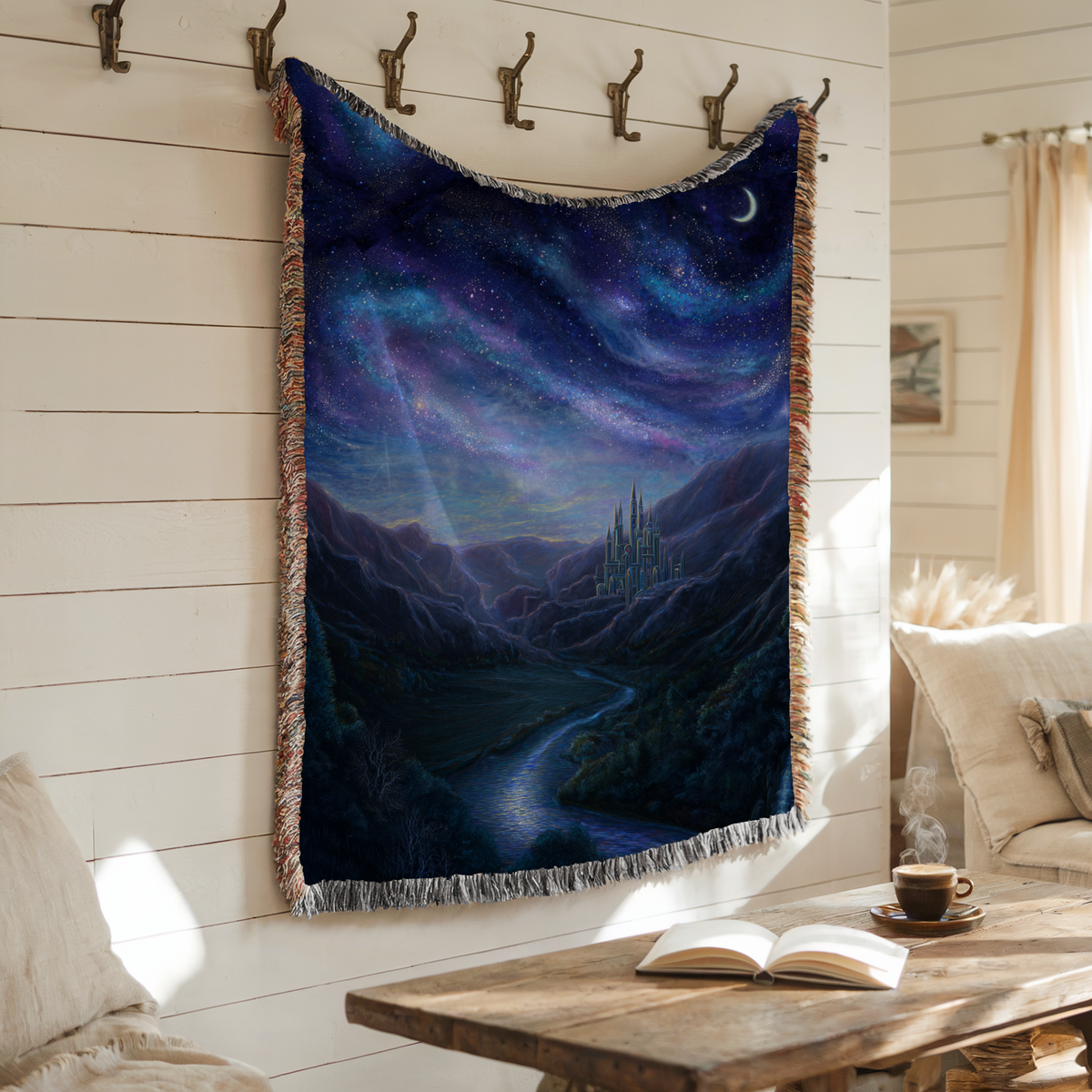 Starry Night Lone Castle Woven Blanket - PoeticWovens