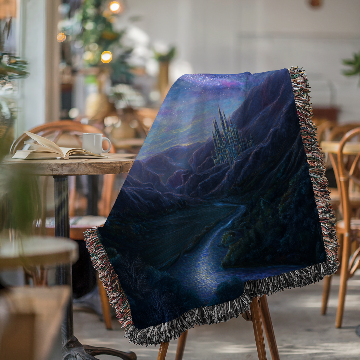 Starry Night Lone Castle Woven Blanket - PoeticWovens